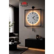 Led'li Siyah Quadro Yuvarlak Kristal Orta Boy, Modern Dekoratif Sarkaçlı Metal Duvar Saati