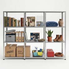 Rafburada 3 Katlı 3'lü Galvaniz Çelik Raf - Depo, Arşiv, Kiler, Dosya, Market Rafı - 31x60 cm-200 cm-1.00 mm