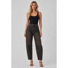 Yüksek Bel Barrel Fit Jean Pantolon