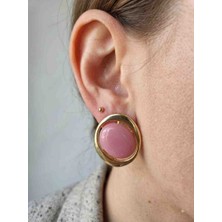 Saturno78 Pembe Sedef Taşlı Çelik Küpe