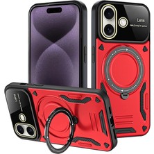 Aslanoğlu Store Iphone 16 Kılıf Joy Lens Standlı Kapak - Kırmızı