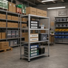 Rafburada 4 Katlı Galvaniz Çelik Raf - Depo, Arşiv, Kiler, Dosya, Market Rafı - 31x75 cm-200 cm-1.50 mm