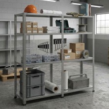 Rafburada 4 Katlı Duble Galvaniz Çelik Raf - Depo, Arşiv, Kiler, Dosya, Market Rafı - 31x93 cm-300 cm-0.70 mm