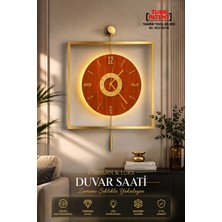 Sevinç Konsept LED Gold Quadro Yuvarlak Ceviz Göbek (45 x 65 Cm), Modern Dekoratif Sarkaçlı Metal Duvar Saati