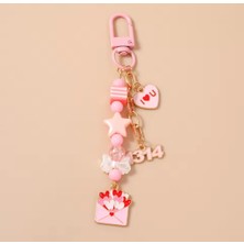 My Balli Store Pembe Kalpli ve Boncuklu Çanta Charmı & Anahtarlık Sevimli Aksesuar