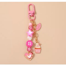 My Balli Store Pembe Kalpli ve Boncuklu Çanta Charmı & Anahtarlık Sevimli Aksesuar