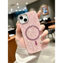 İtarz Iphone 13 Uyumlu Pembe Lüks Magsafeli Premium Kristal Taşlı Işıltılı Kılıf