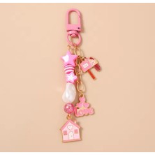 My Balli Store Pembe Kalpli ve Boncuklu Çanta Charmı & Anahtarlık Sevimli Aksesuar