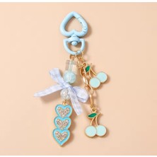 My Balli Store Kalp ve Kiraz Figürlü Çanta Charmı & Anahtarlık - Taşlı ve Fiyonklu Şık Aksesuar