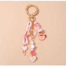 My Balli Store Estetik Pembe Temalı Kadın Anahtarlık & Çanta Süsü - Akrilik Zincir, Boncuklu Sevgililer Günü Hediyesi