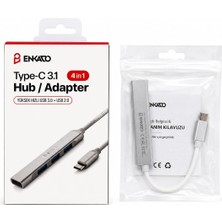 Hsc Bilişim Type-C 3.1 Giriş 4ın1 USB Çoğaltıcı 4 Anahtarlı Port - Hı-Speed USB 3.0 - USB 2.0 Hub Adaptör