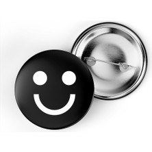 İberk 5 Adet Iğneli Çanta Rozeti - Mutlu - Happy - Emojisi - Siyah
