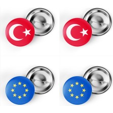 İberk 4'lü Iğneli Çanta Rozeti Türkiye ve Avrupa Birliği Bayrağı - Türk Bayraklı
