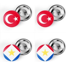 İberk 4'lü Iğneli Çanta Rozeti Türkiye ve Saba Adası Bayrağı - Türk Bayraklı