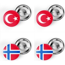 İberk 4'lü Iğneli Çanta Rozeti Türkiye ve Norveç Bayrağı - Türk Bayraklı