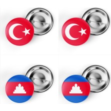 İberk 4'lü Iğneli Çanta Rozeti Türkiye ve Kamboçya Bayrağı - Türk Bayraklı