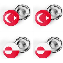 İberk 4'lü Iğneli Çanta Rozeti Türkiye ve Grönland Bayrağı - Türk Bayraklı
