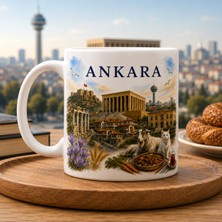 Mergen Craft & Studio Ankara Temalı Baskılı Porselen Kupa | Anıtkabir, Ankara Kalesi, Atakule ve Augustus Tapınağı Temalı Koleksiyonluk Kahve ve Çay Kupası | Özel Tasarım Kupa Bardak