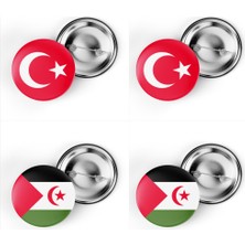 İberk 4'lü Iğneli Çanta Rozeti Türkiye ve Sahra Arap Demokratik Cumhuriyeti Bayrağı - Türk Bayraklı
