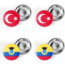 İberk 4'lü Iğneli Çanta Rozeti Türkiye ve Ekvador Bayrağı - Türk Bayraklı