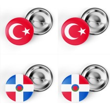 İberk 4'lü Iğneli Çanta Rozeti Türkiye ve Dominik Cumhuriyeti Bayrağı - Türk Bayraklı