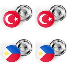 İberk 4'lü Iğneli Çanta Rozeti Türkiye ve Filipinler Bayrağı - Türk Bayraklı