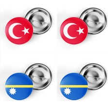 İberk 4'lü Iğneli Çanta Rozeti Türkiye ve Nauru Bayrağı - Türk Bayraklı
