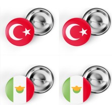 İberk 4'lü Iğneli Çanta Rozeti Türkiye ve Meksika Bayrağı - Türk Bayraklı