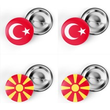 İberk 4'lü Iğneli Çanta Rozeti Türkiye ve Kuzey Makedonya Bayrağı - Türk Bayraklı