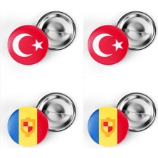İberk 4'lü Iğneli Çanta Rozeti Türkiye ve Andorra Bayrağı - Türk Bayraklı