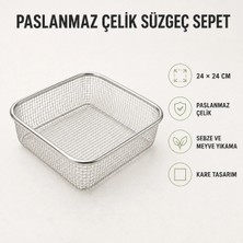 PratikBir Paslanmaz Çelik Süzgeç Sepet - 24 X24 cm