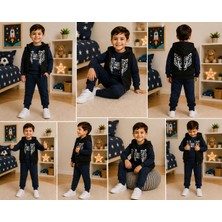 Serpil Erkek Çocuk Kaplan Baskılı Yelekli 3’lü Eşofman Takımı Lacivert Sweatshirt Pantolon