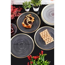 1001 Marsilya Cam Pasta-Kek-Tatlı Tabağı 6'lı Şeffaf/kenarı Altın Yaldızlı-21 cm