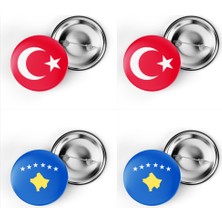 İberk 4'lü Iğneli Çanta Rozeti Türkiye ve Kosova Bayrağı - Türk Bayraklı