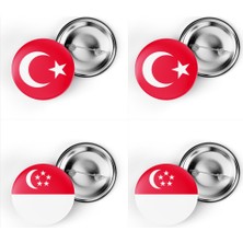 İberk 4'lü Iğneli Çanta Rozeti Türkiye ve Singapur Bayrağı - Türk Bayraklı
