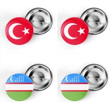 İberk 4'lü Iğneli Çanta Rozeti Türkiye ve Özbekistan Bayrağı - Türk Bayraklı