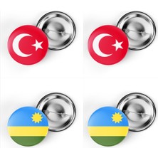 İberk 4'lü Iğneli Çanta Rozeti Türkiye ve Ruanda Bayrağı - Türk Bayraklı