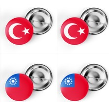 İberk 4'lü Iğneli Çanta Rozeti Türkiye ve Tayvan Bayrağı - Türk Bayraklı