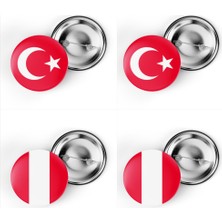 İberk 4'lü Iğneli Çanta Rozeti Türkiye ve Peru Bayrağı - Türk Bayraklı