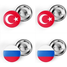 İberk 4'lü Iğneli Çanta Rozeti Türkiye ve Rusya Bayrağı - Türk Bayraklı