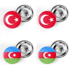 İberk 4'lü Iğneli Çanta Rozeti Türkiye ve Azerbaycan Bayrağı - Türk Bayraklı