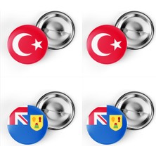 İberk 4'lü Iğneli Çanta Rozeti Türkiye ve Turks ve Caicos Adaları Bayrağı - Türk Bayraklı