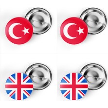 İberk 4'lü Iğneli Çanta Rozeti Türkiye ve Birleşik Krallık Bayrağı - Türk Bayraklı