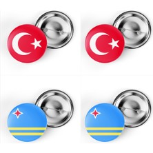 İberk 4'lü Iğneli Çanta Rozeti Türkiye ve Aruba Bayrağı - Türk Bayraklı