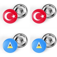 İberk 4'lü Iğneli Çanta Rozeti Türkiye ve Saint Lucia Bayrağı - Türk Bayraklı
