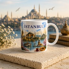 Mergen Craft & Studio Istanbul Temalı Baskılı Porselen Kupa | Tarihi Istanbul Manzaralı Koleksiyonluk Kahve ve Çay Kupası | Kız Kulesi, Ayasofya, Galata Kulesi ve Sultanahmet Tasarımlı Özel Kupa Bardak