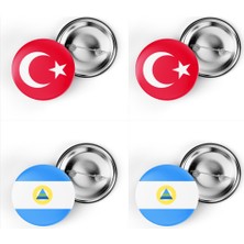 İberk 4'lü Iğneli Çanta Rozeti Türkiye ve Nikaragua Bayrağı - Türk Bayraklı