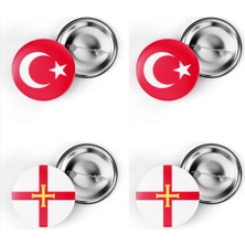 İberk 4'lü Iğneli Çanta Rozeti Türkiye ve Guernsey Bayrağı - Türk Bayraklı