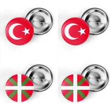 İberk 4'lü Iğneli Çanta Rozeti Türkiye ve Bask Bölgesi Bayrağı - Türk Bayraklı