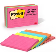 1001 Post-It® Yapışkanlı Not Kağıtları Neon Renkler (76 x 127 Mm) 5 Blok, Çok Renkli